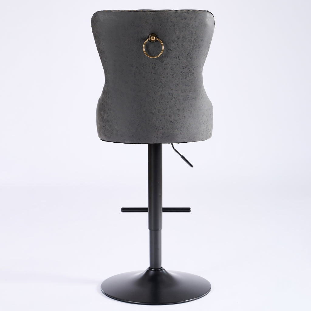 Set of two Anthony & Home tufted PU leather bar stools with adjustable height, black upholstery, and modern design.
