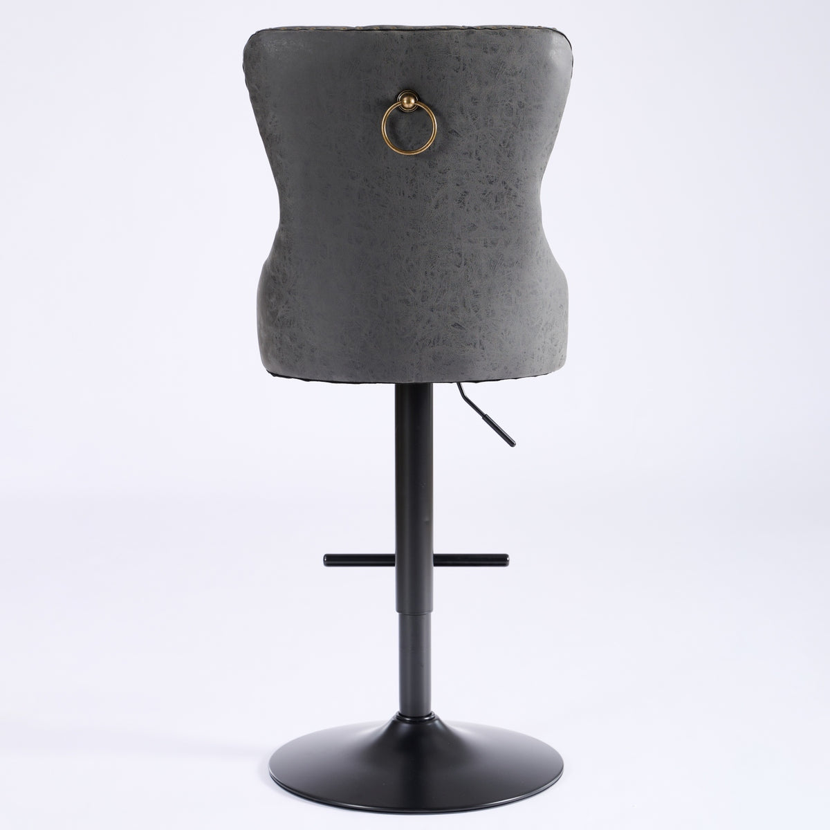 Set of two Anthony & Home tufted PU leather bar stools with adjustable height, black upholstery, and modern design.