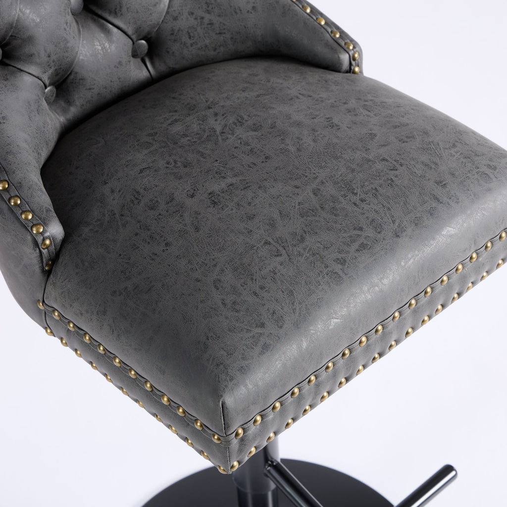 Set of two Anthony & Home tufted PU leather bar stools with adjustable height, 26-33 inches, modern design.