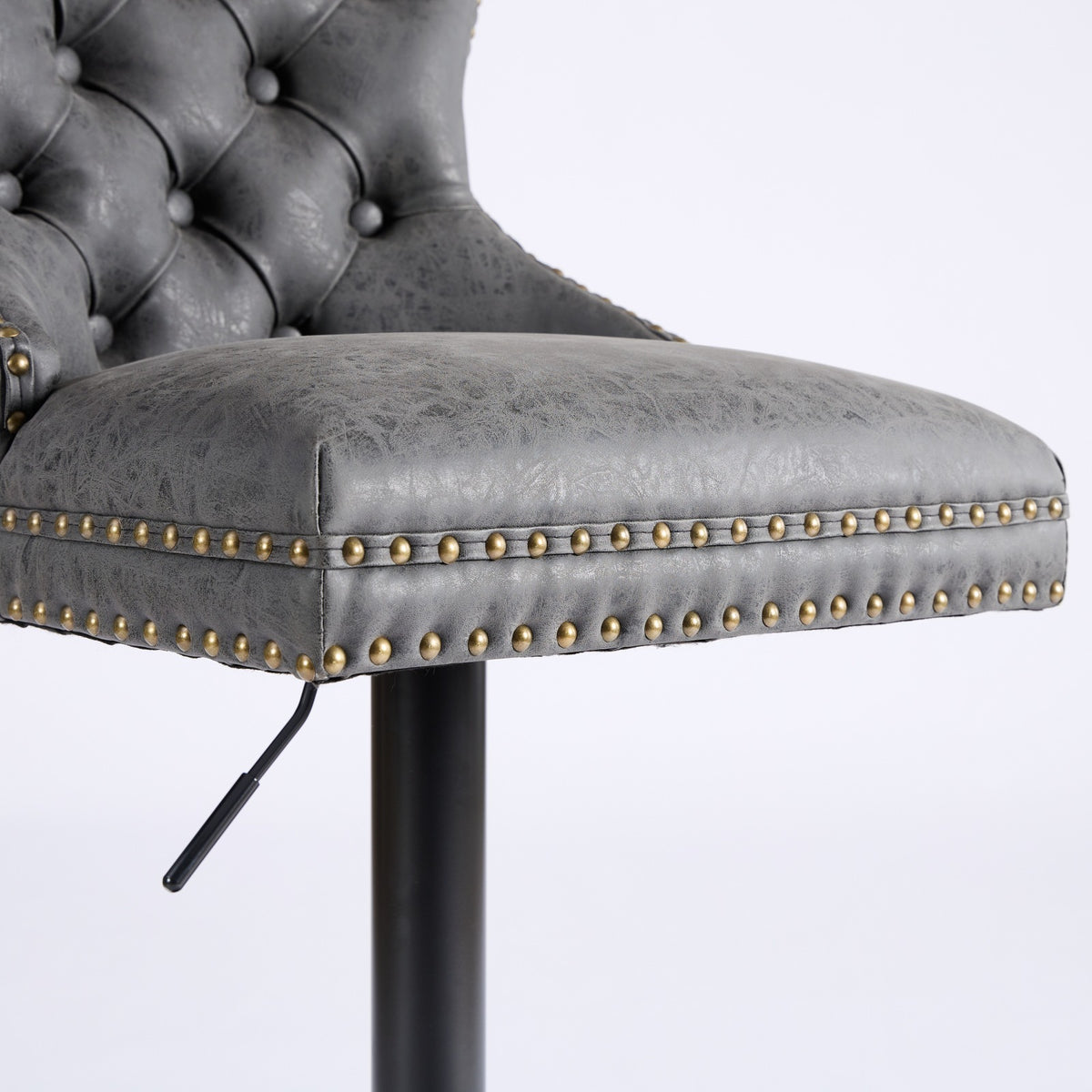 Set of two Anthony & Home tufted PU leather bar stools with adjustable height, fabric upholstery, and modern design.