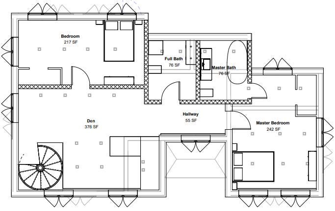 Exterior view of a modern American Dream house with 4 bedrooms, 3 bathrooms, and 2,200 sq ft by Anthony & Home Residential Designs.