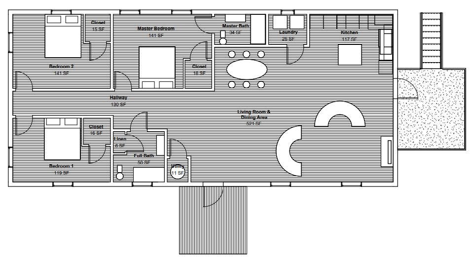 Interior view of the Atelier minimalist open-concept 3-bedroom, 2-bath home plan by Anthony & Home Residential Designs.
