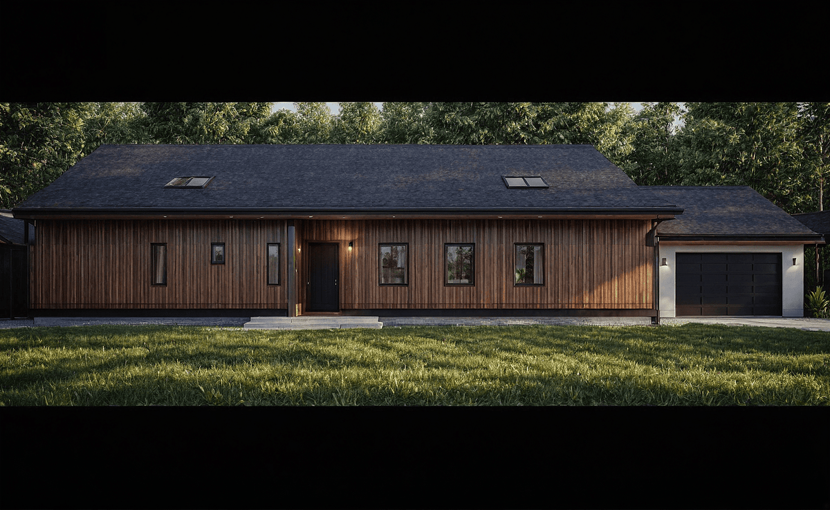 Exterior view of the Family Haven House Plan from Anthony & Home Residential Designs' Signature Collection, showcasing modern architectural features.