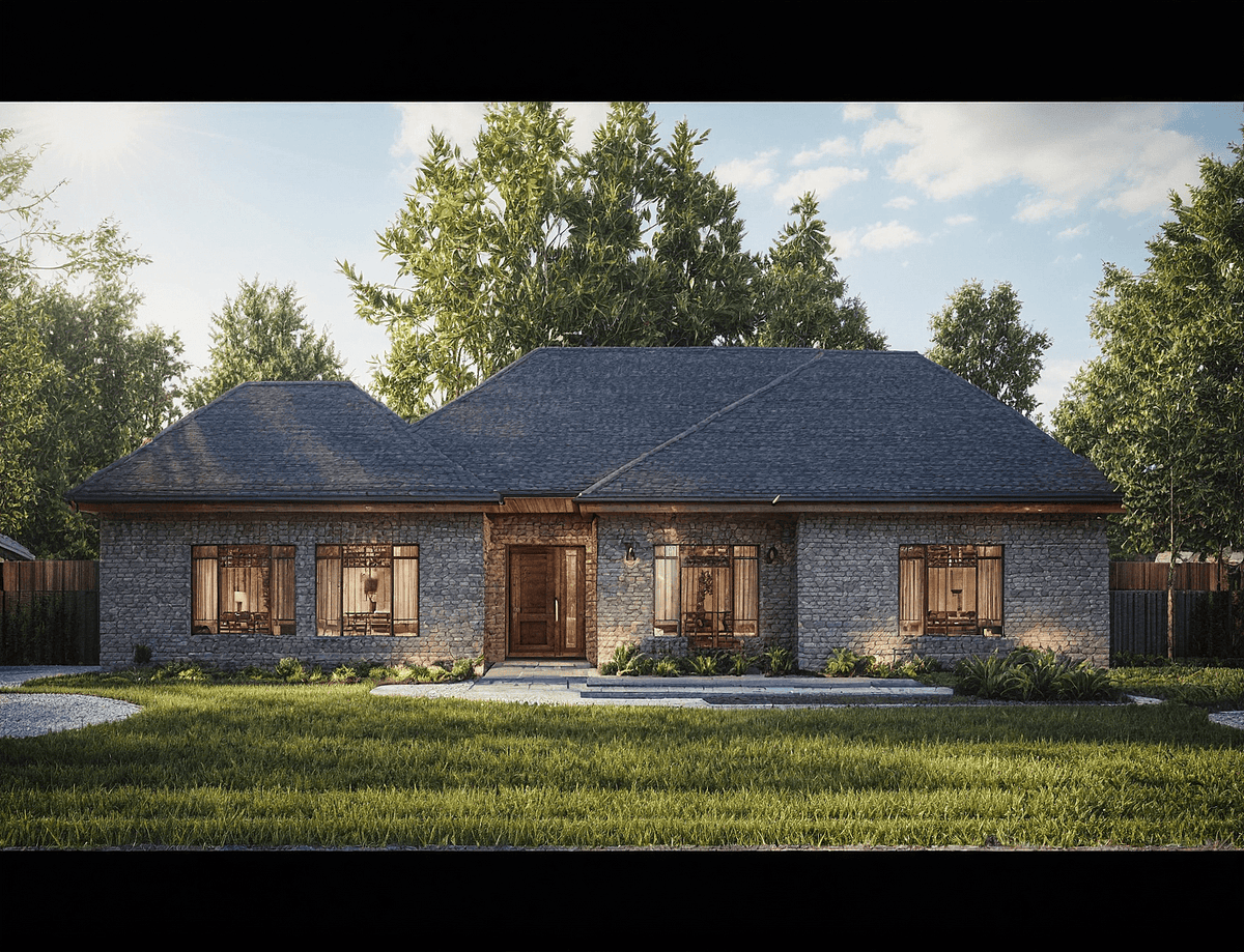 Exterior view of a modern 3-bedroom, 2-bath home design by Anthony & Home Residential Designs, showcasing contemporary architecture.
