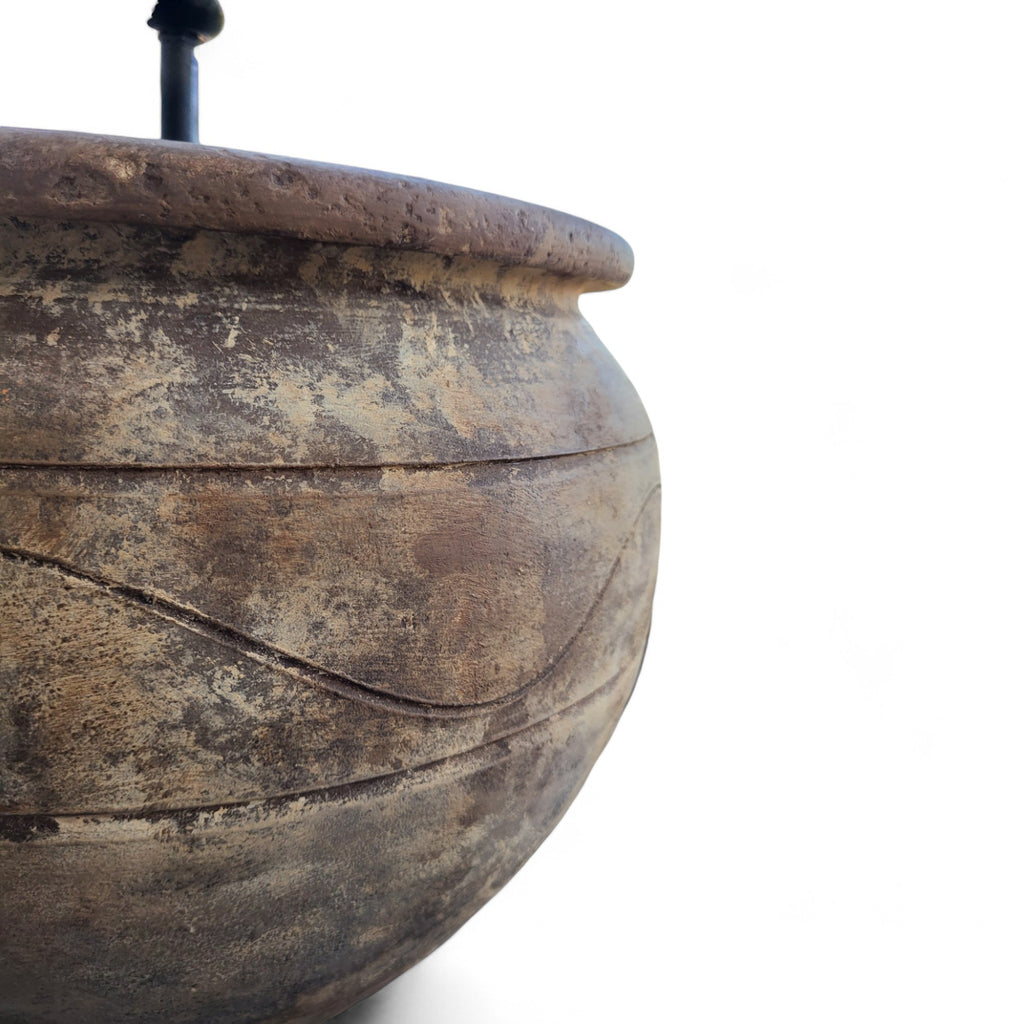 ArtisanbyMF Terracotta LV39 table lamp with a textured terracotta base and a neutral fabric lampshade.