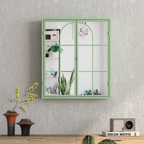 Vintage Two Door Wall Cabinet With Mirror Living Room Green