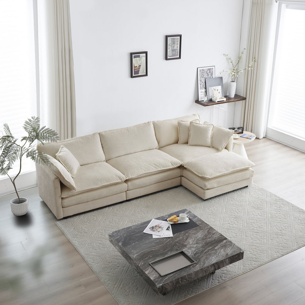 Chenille Collection Beige Elite L Shaped Sectional Sofa
