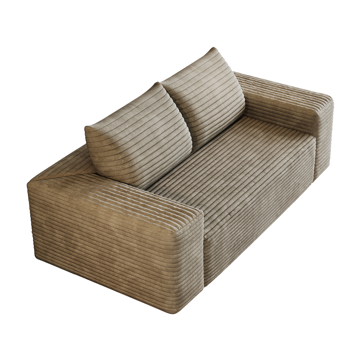 Signature corduroy camel two-seater sofa by Anthony & Home, featuring plush fabric and stylish design in a cozy living room setting.
