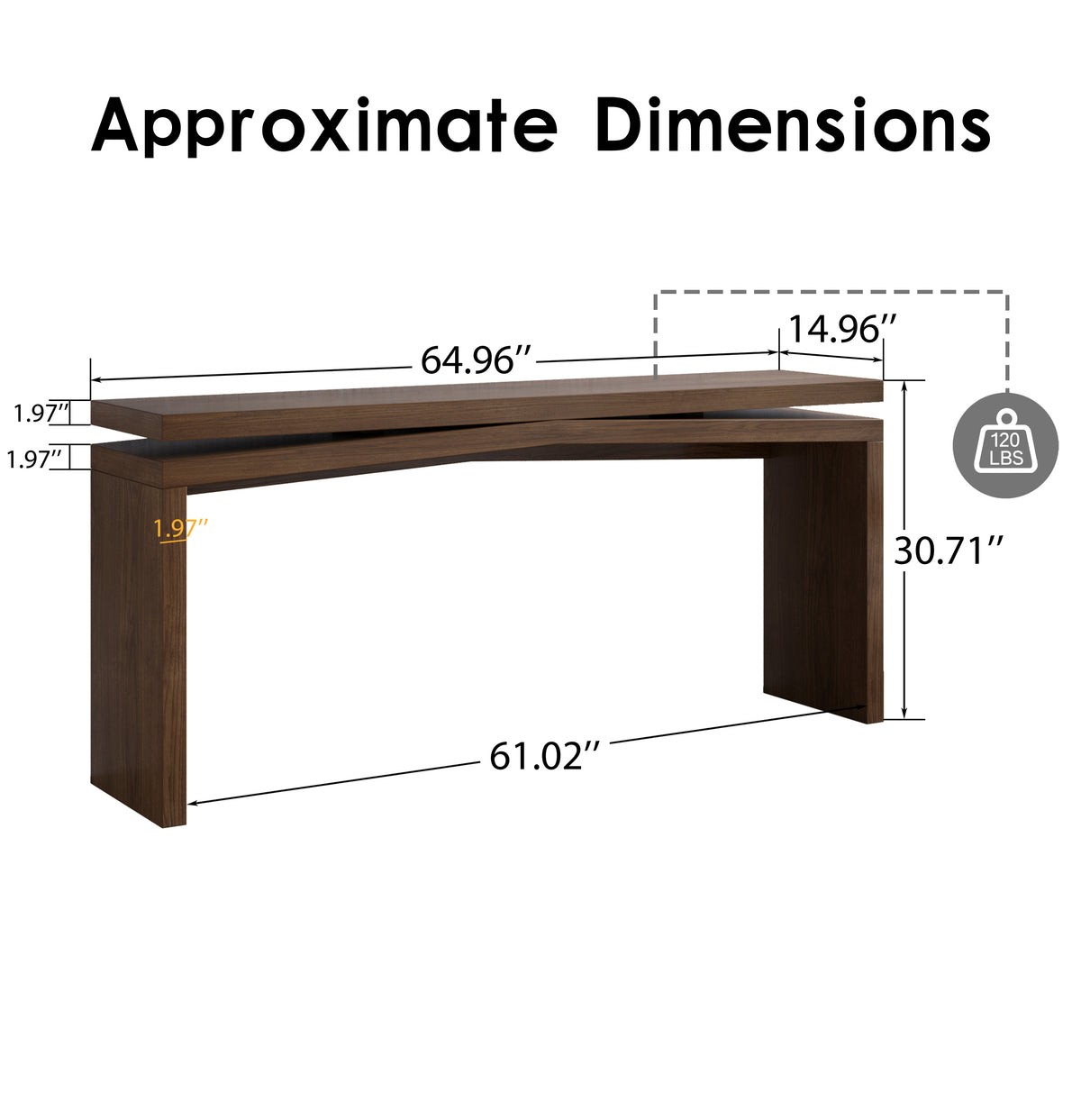 Anthony & Home 65-inch solid wood veneer console table with antique rustic brown finish, ideal for stylish entryways.