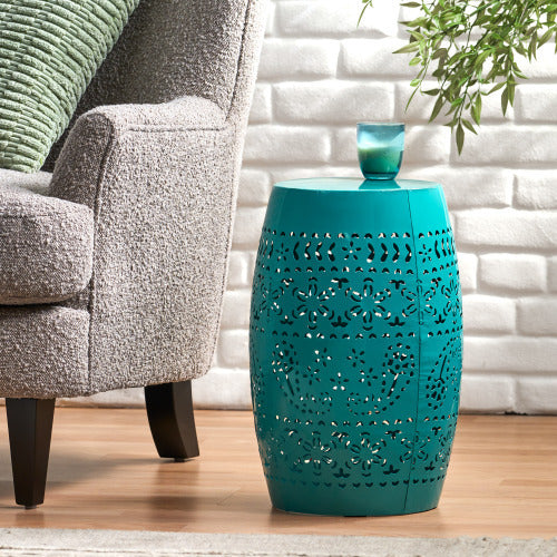 Ruby12 Teal Iron Side Table 12 Inch Square 18 Inch High