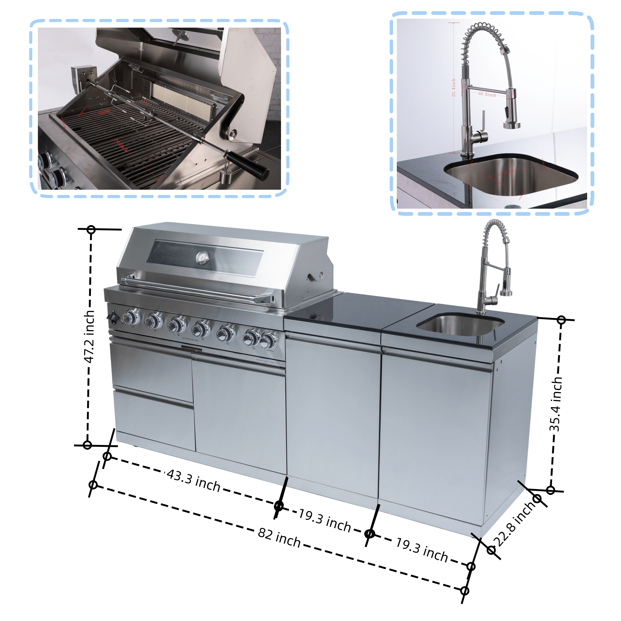 Anthony & Home Signature 43-inch gas outdoor kitchen island with durable granite countertop and built-in grill.