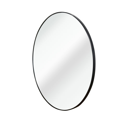 32 Inch Black Metal Framed Round Bathroom Mirror For Wall