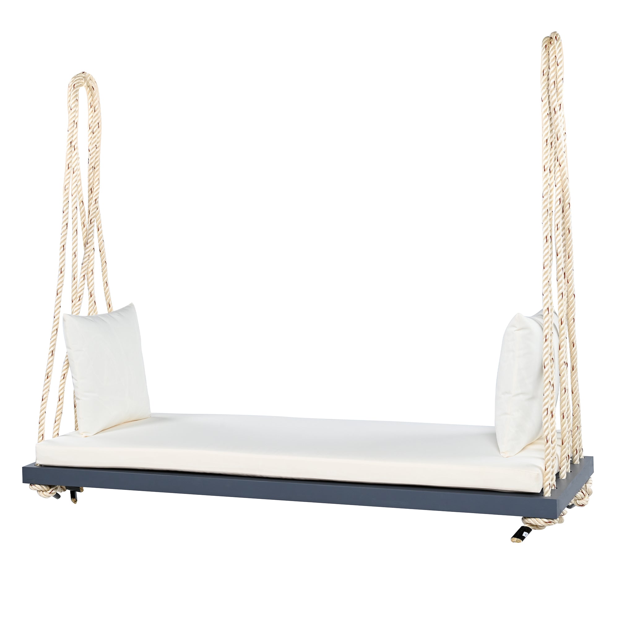 Anthony & Home Topmax Acacia Wood patio swing chair with cushioned seat and gray finish, perfect for outdoor relaxation.