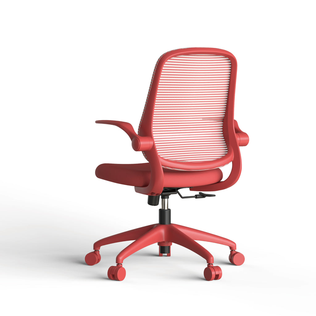 Anthony & Home ergonomic mesh office chair with molded foam cushion from the Atelier Collection in red, showing its mesh back and padded seat.