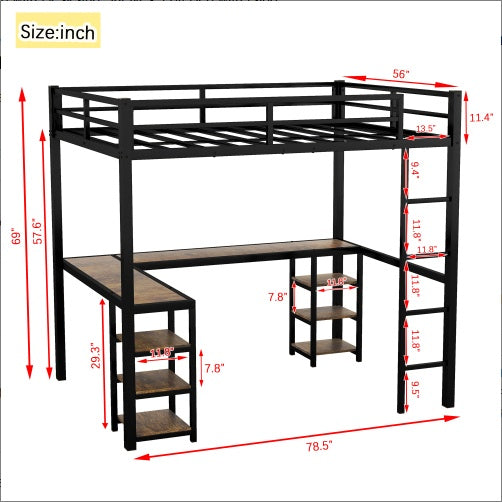 Full Metal Loft Bed With Desk Shelves And Ladder Guardrails