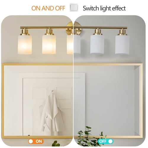 Five Light Gold Wall Mount Vanity Light With Frosted Shade