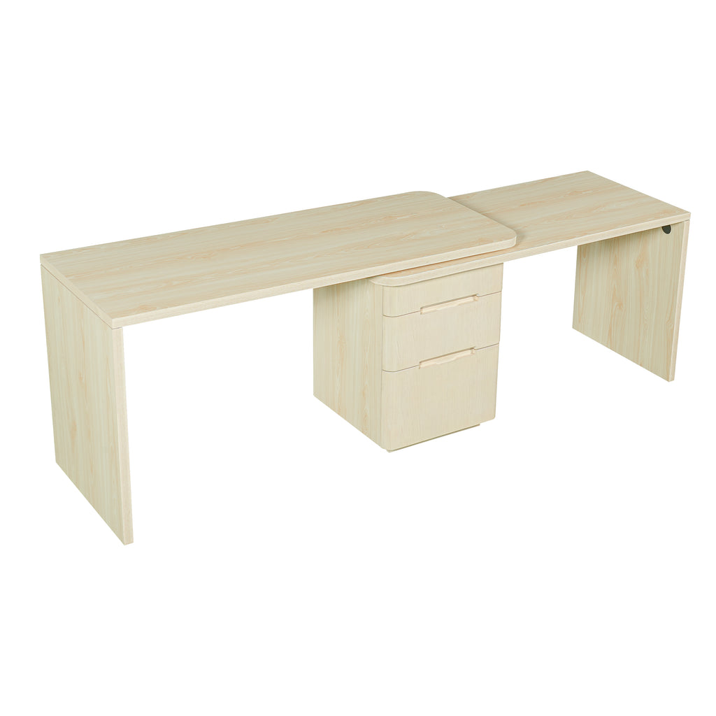 Anthony & Home Atelier 90-inch natural wood L-shaped desk with spacious workspace and sturdy design for home or office use.