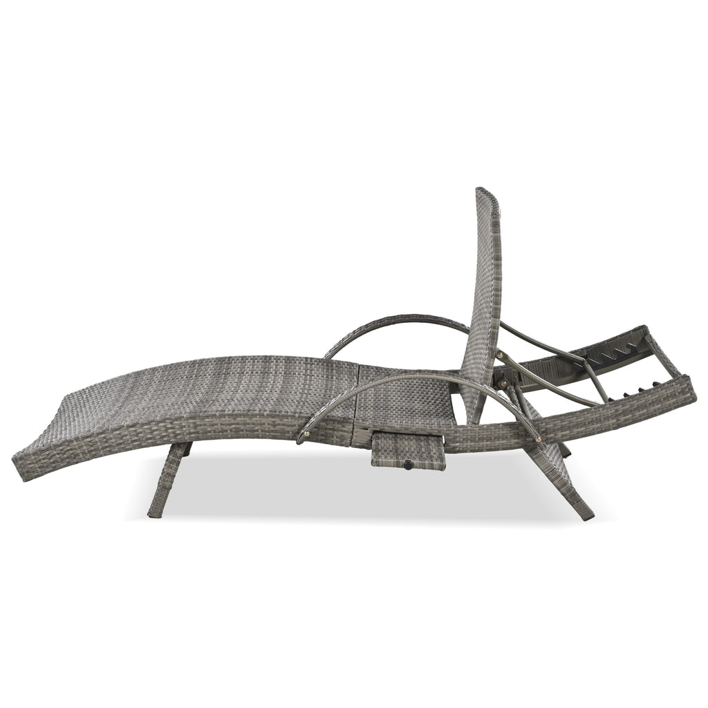 Outdoor wicker chaise lounge set with ergonomic wave design in grey, by Anthony & Home, featuring comfortable, stylish outdoor seating.