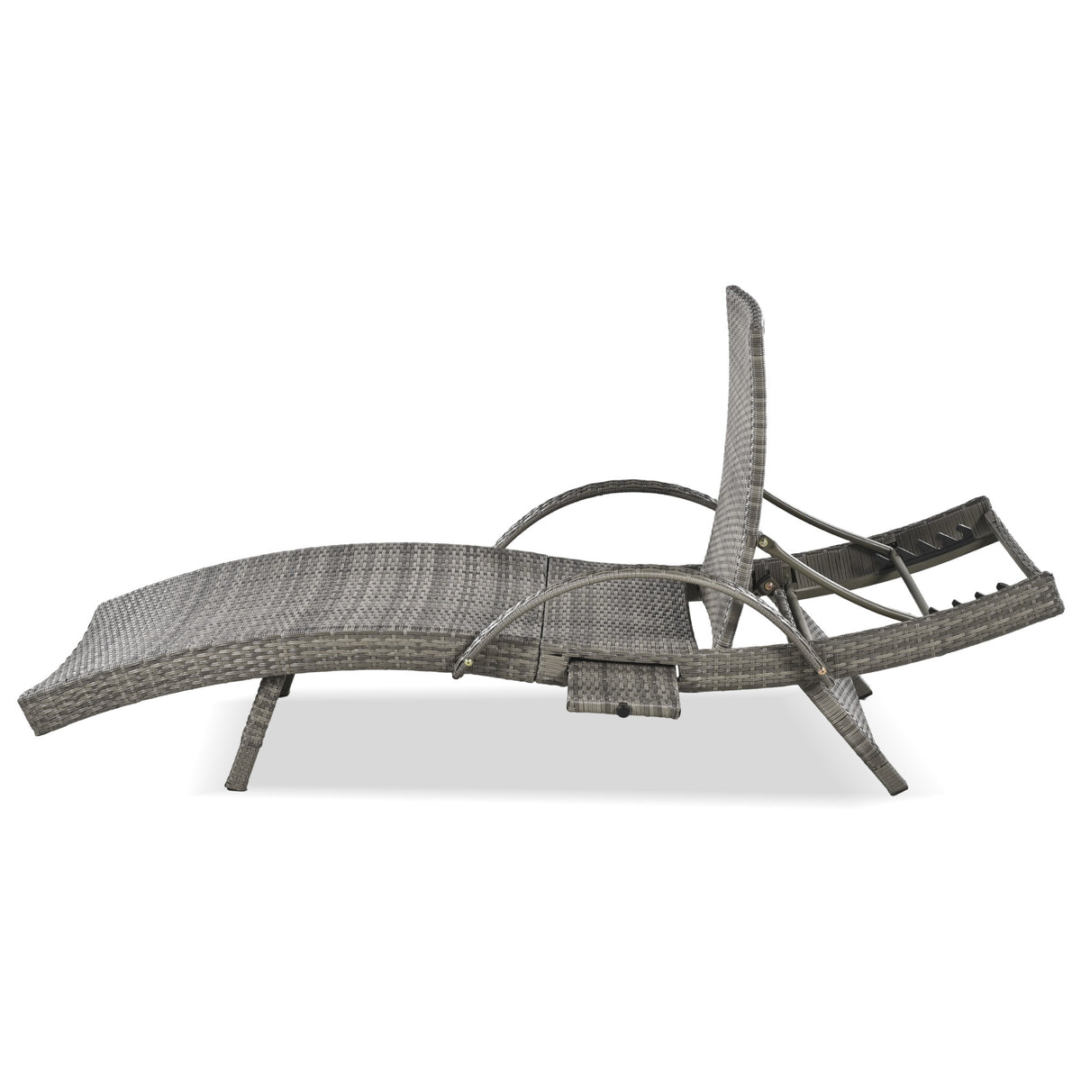 Outdoor wicker chaise lounge set with ergonomic wave design in grey, by Anthony & Home, featuring comfortable, stylish outdoor seating.