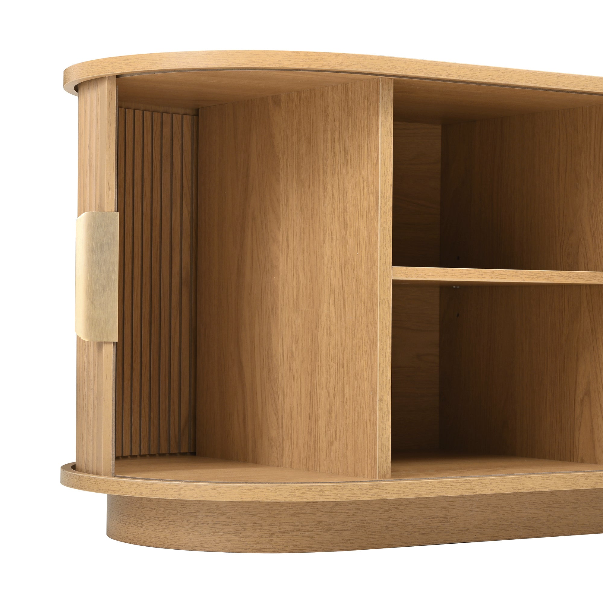 Anthony & Home Studio Collection TV stand with gold handles, modern wooden design, and ample storage space.