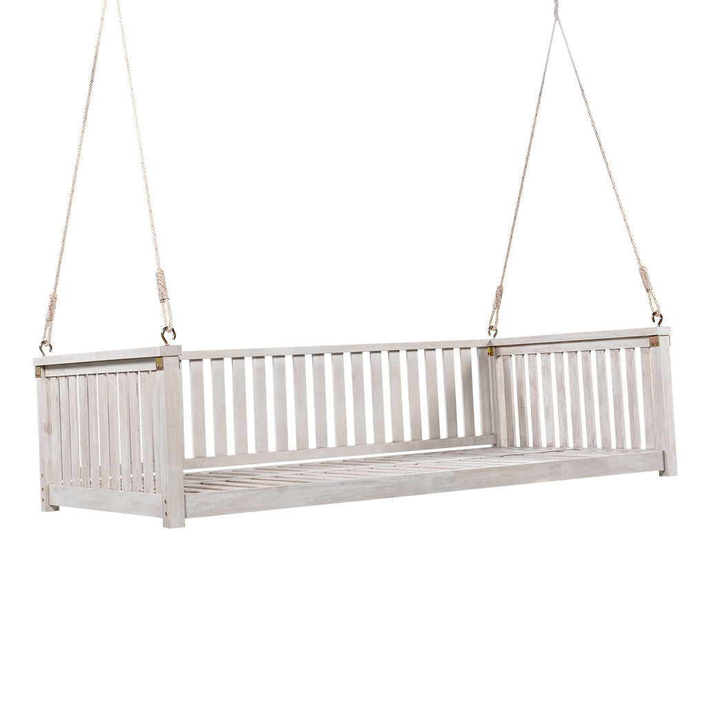 Anthony & Home Topmax Studio solid wood twin size porch swing with ropes, showing a sturdy outdoor swing on a porch.
