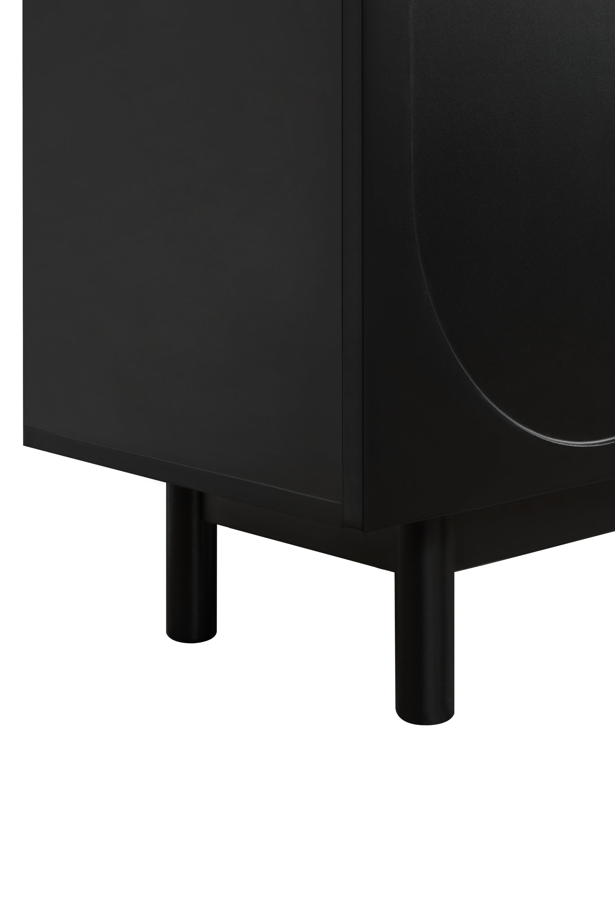 Anthony & Home Arch-Cabinet TV stand with solid wood legs, designed for up to 78-inch TVs, in a modern studio style.