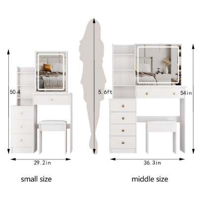 29.2 Inch Bedside Vanity Table Cushioned Stool LED Mirror