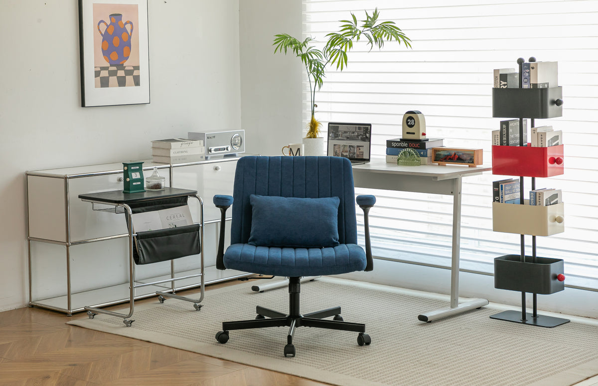Anthony & Home Atelier velvet office chair with crisscross armrests, featuring a plush upholstered seat and modern design.