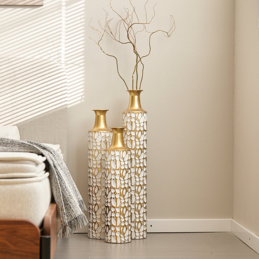 Heritage Collection Anthony & Home floor vase trio with elegant, tall ceramic vases in neutral tones for home decor.