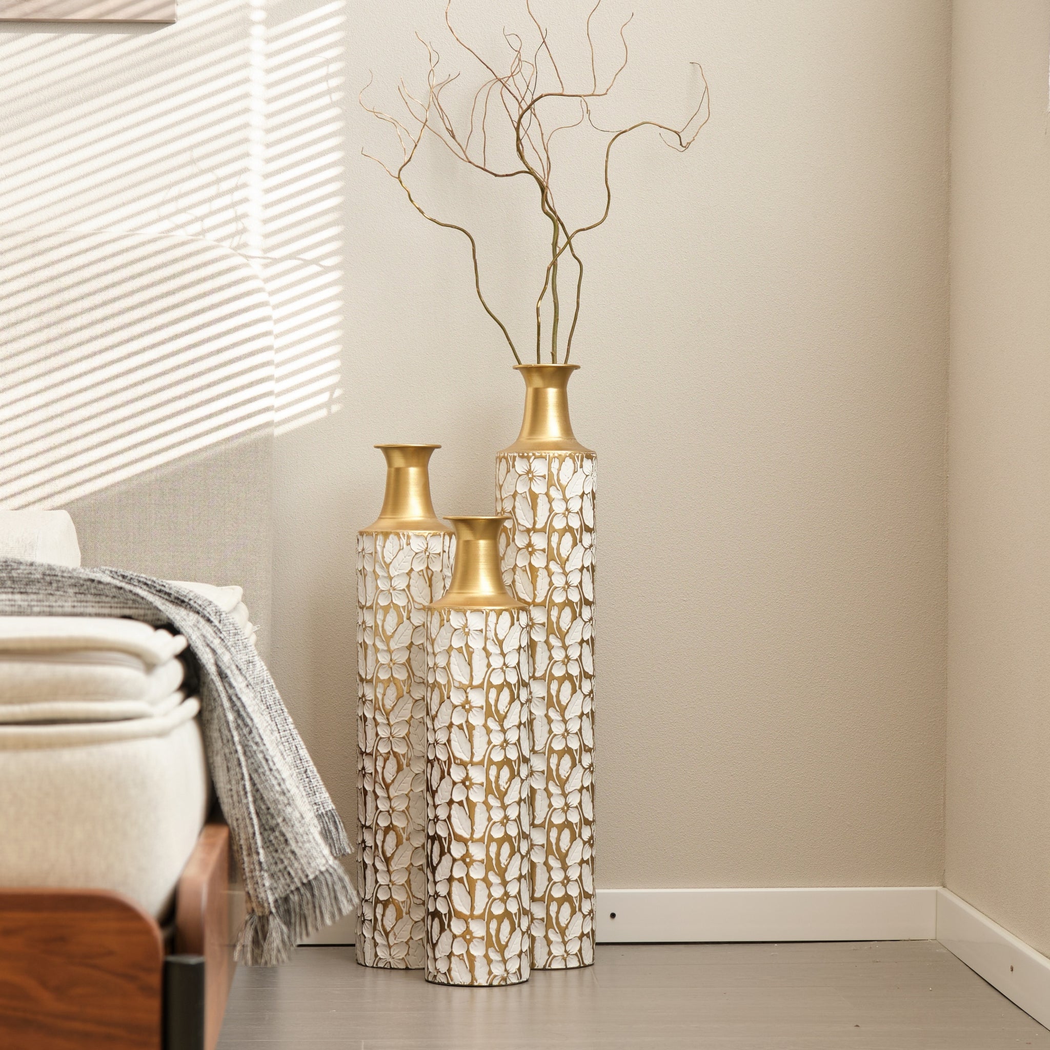 Heritage Collection Anthony & Home floor vase trio with elegant, tall ceramic vases in neutral tones for home decor.