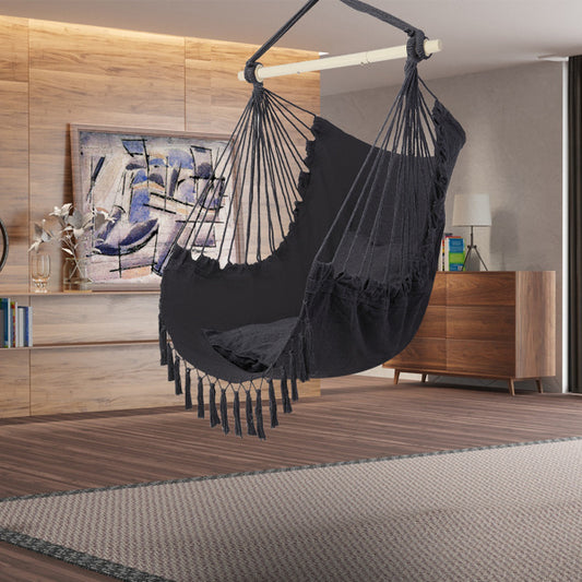 Galvanized Pipe Gray Fringe Cushions Hanging Chair Set