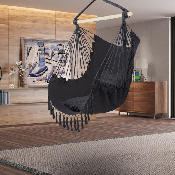 Galvanized Pipe Cut Gray Fringe Cushion Hanging Chair Polyester Cotton Belt 2pcs Cushion