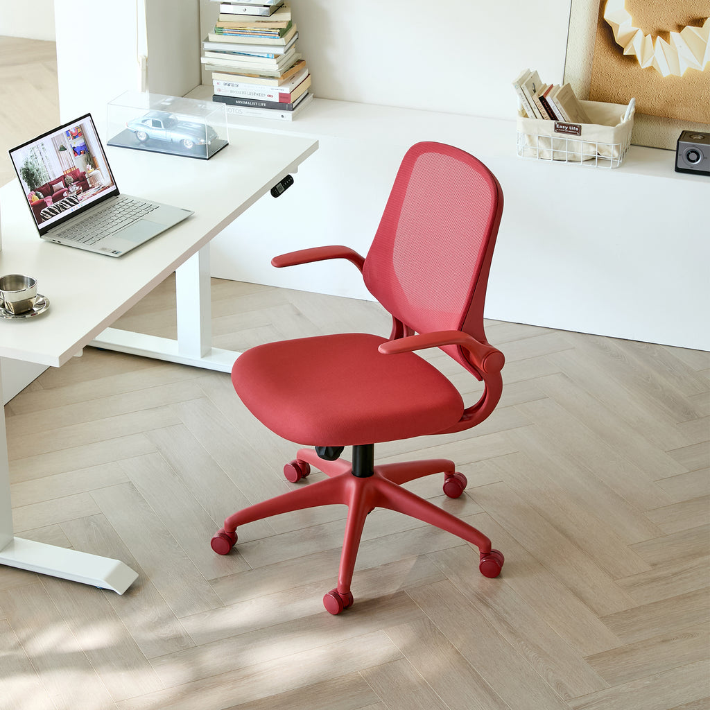 Anthony & Home ergonomic mesh office chair with integrated molded foam cushion from the Atelier Collection in red.