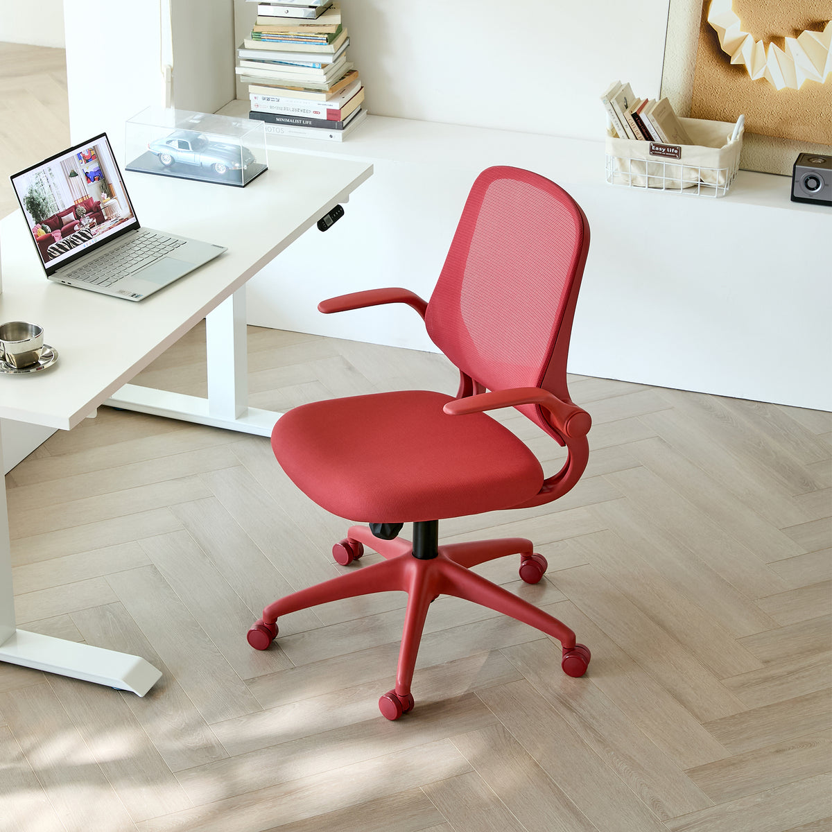Anthony & Home ergonomic mesh office chair with integrated molded foam cushion from the Atelier Collection in red.