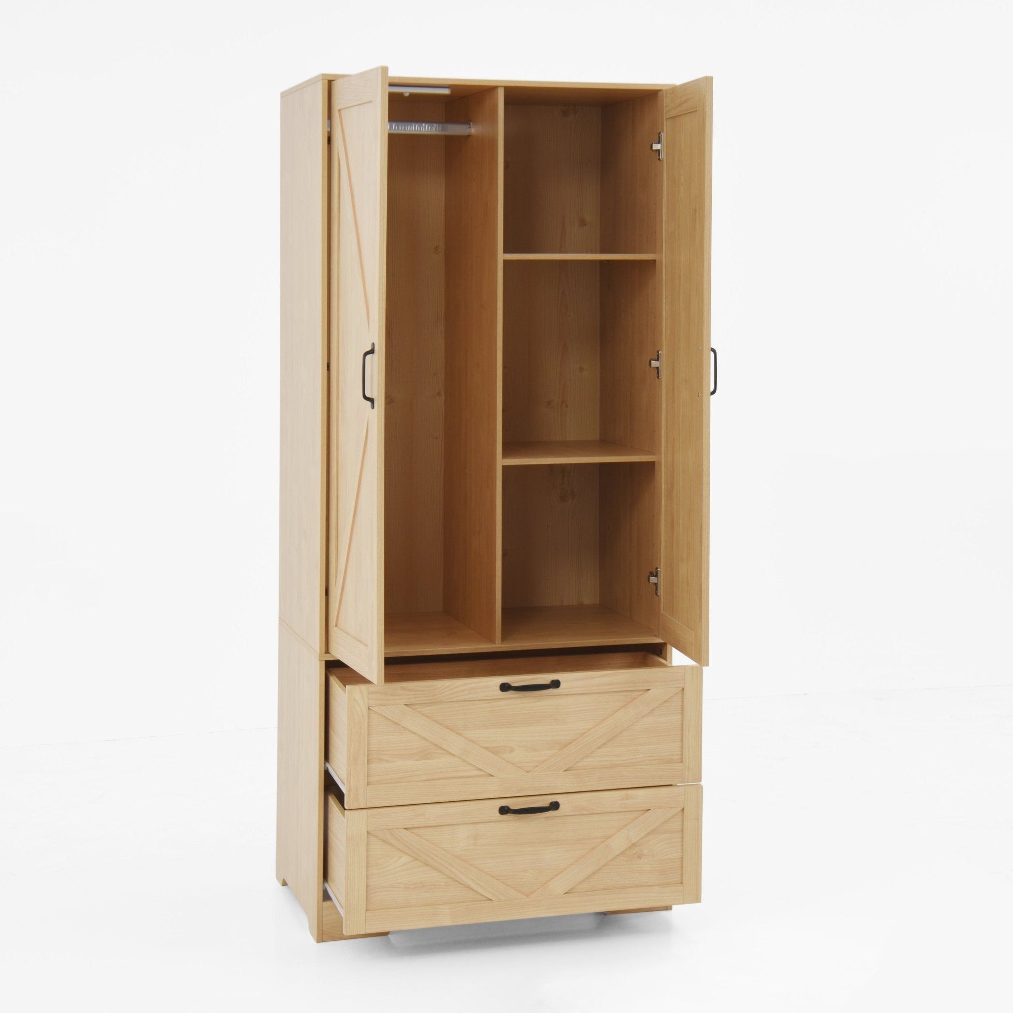Anthony & Home Heritage wardrobe with mirror, featuring induction light and spacious storage in a modern wood finish.
