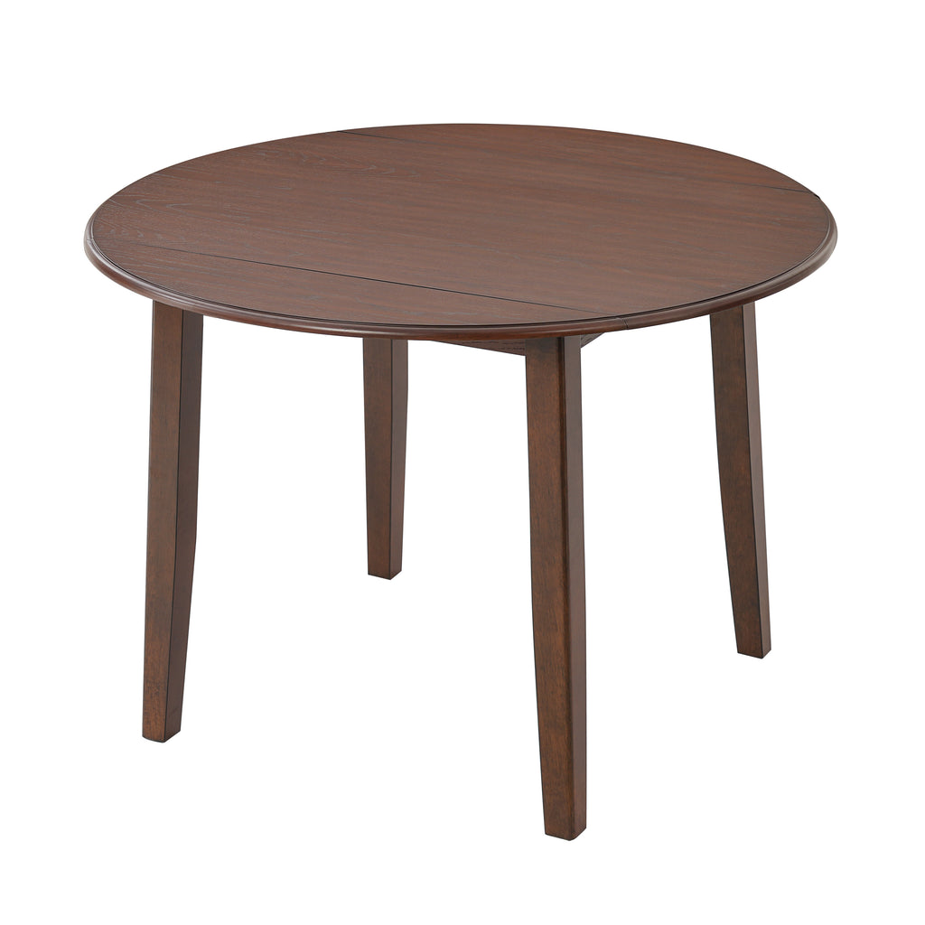 Anthony & Home Atelier Walnut Extendable Round Dining Table with 2-4 settings, showcasing its elegant wooden surface and extendable design.