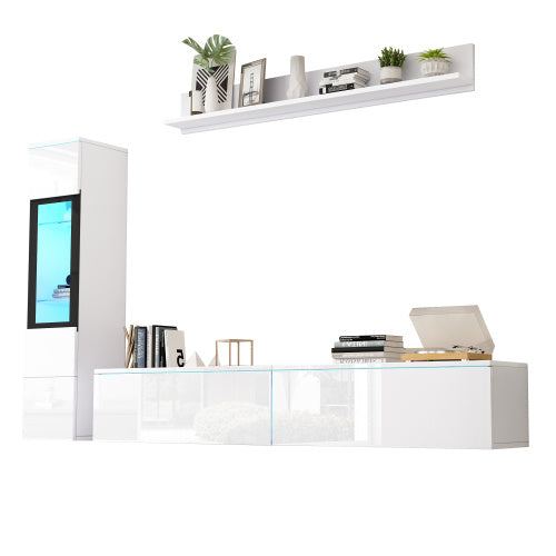 White TV Wall Unit Set Of 3 With LED TV Stand High Gloss