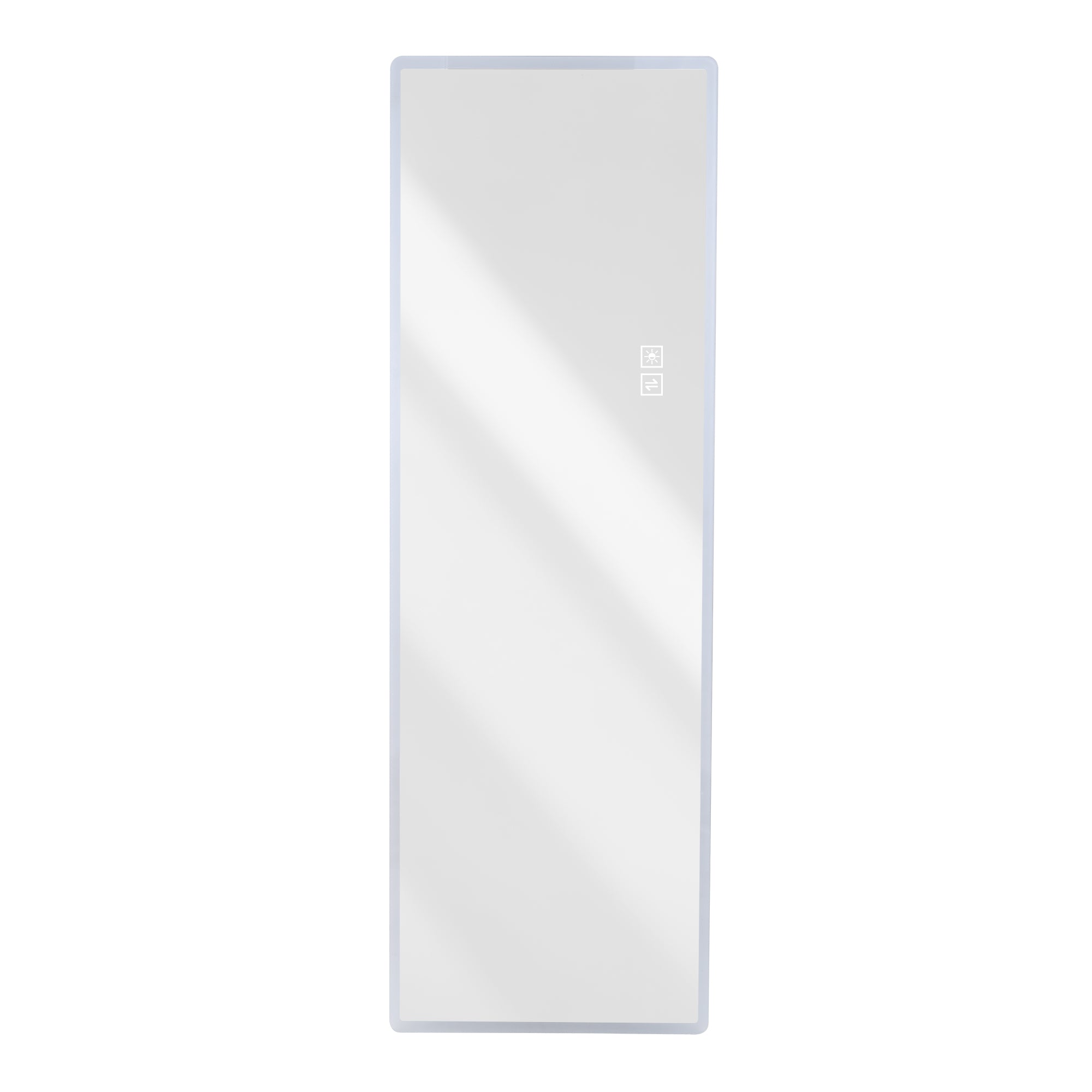 Wall-mounted rimless LED vanity mirror with 5mm silver glass from Anthony & Home's Atelier Collection, full-length reflection.