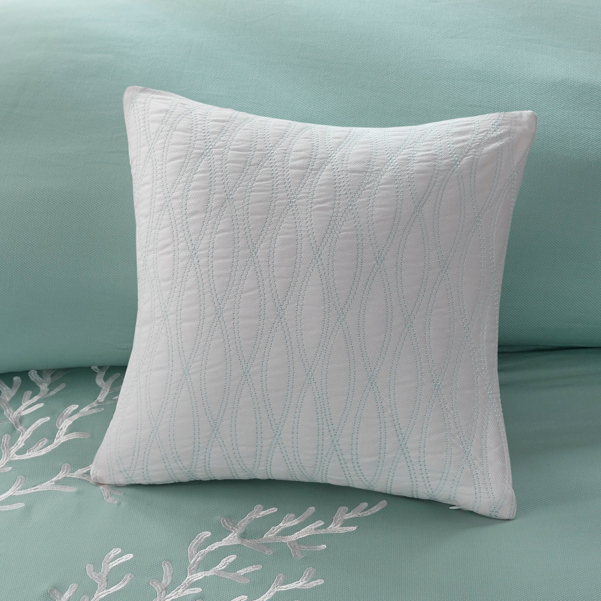 Anthony & Home Coastline Cotton Jacquard King Comforter Set in aqua, showing detailed jacquard pattern on soft cotton fabric.