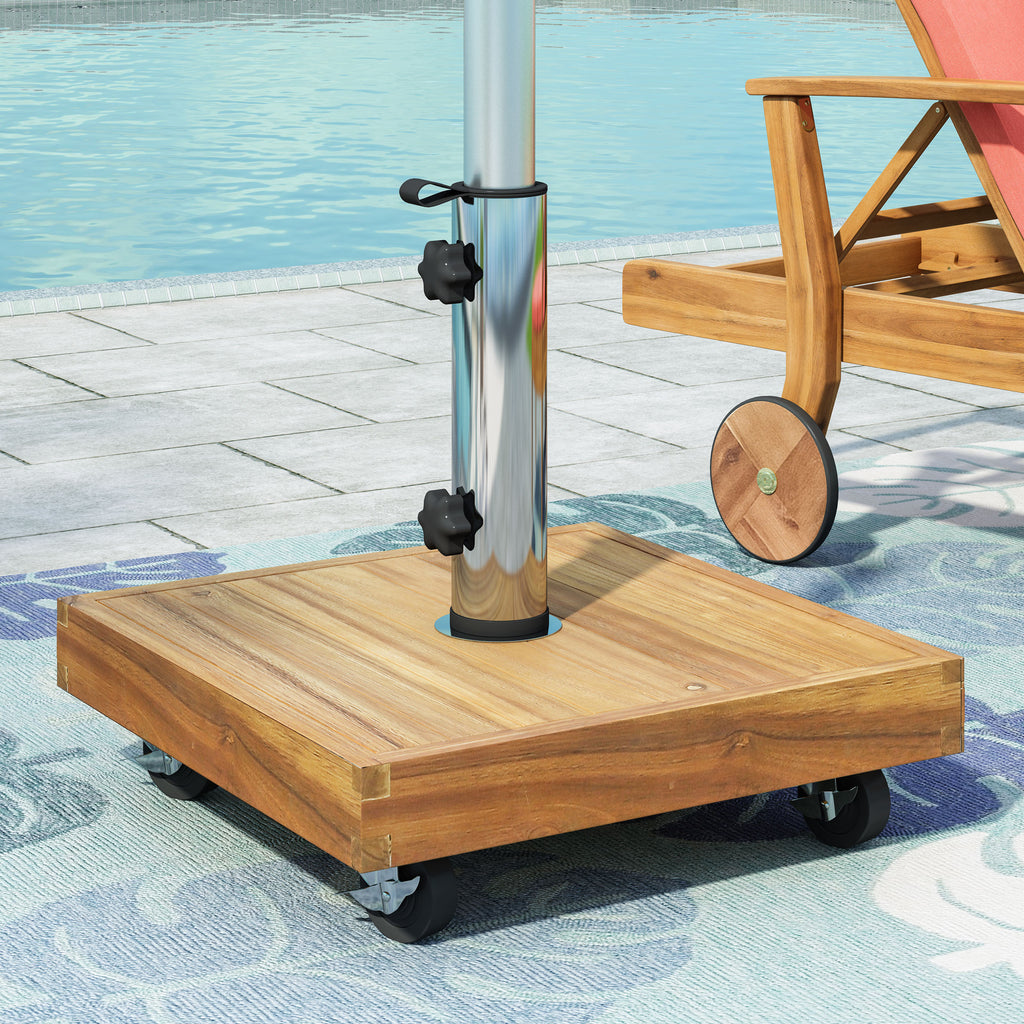 Anthony & Home Ralph Square Teak Umbrella Base for outdoor patio umbrellas, featuring a sturdy teak construction and modern design.