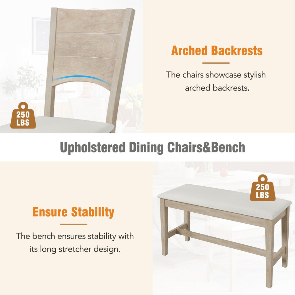 Topmax 6 Wood Half Round Dining Set With Bench And Chairs