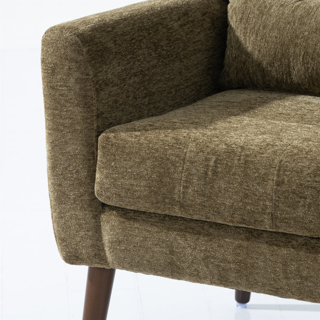 Olive green chenille accent chair with solid wood legs, stylish and comfortable for living room decor by Anthony & Home.