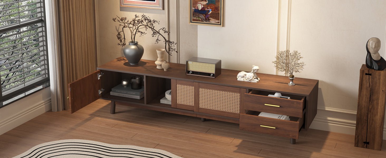 Heritage Collection solid wood TV stand in dark brown by Anthony & Home, featuring a sleek, sturdy design with ample storage space.