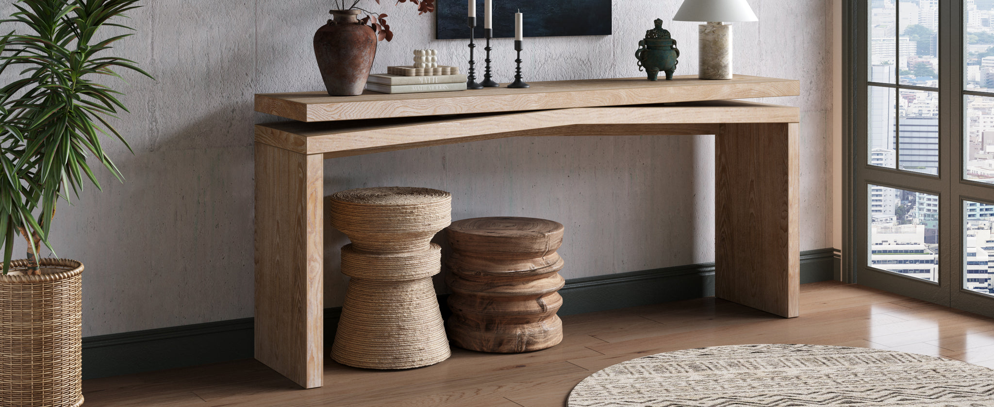 Heritage Rustic Solid Wood Veneer Console Table by Anthony & Home, showcasing a sturdy, rustic wood finish with sleek design.