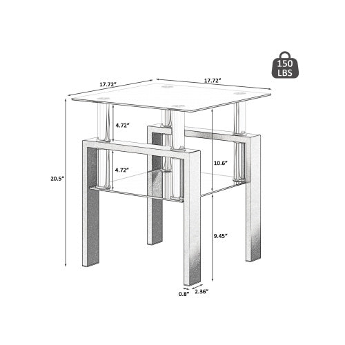 Modern Tempered Glass Coffee And End Table Black Square