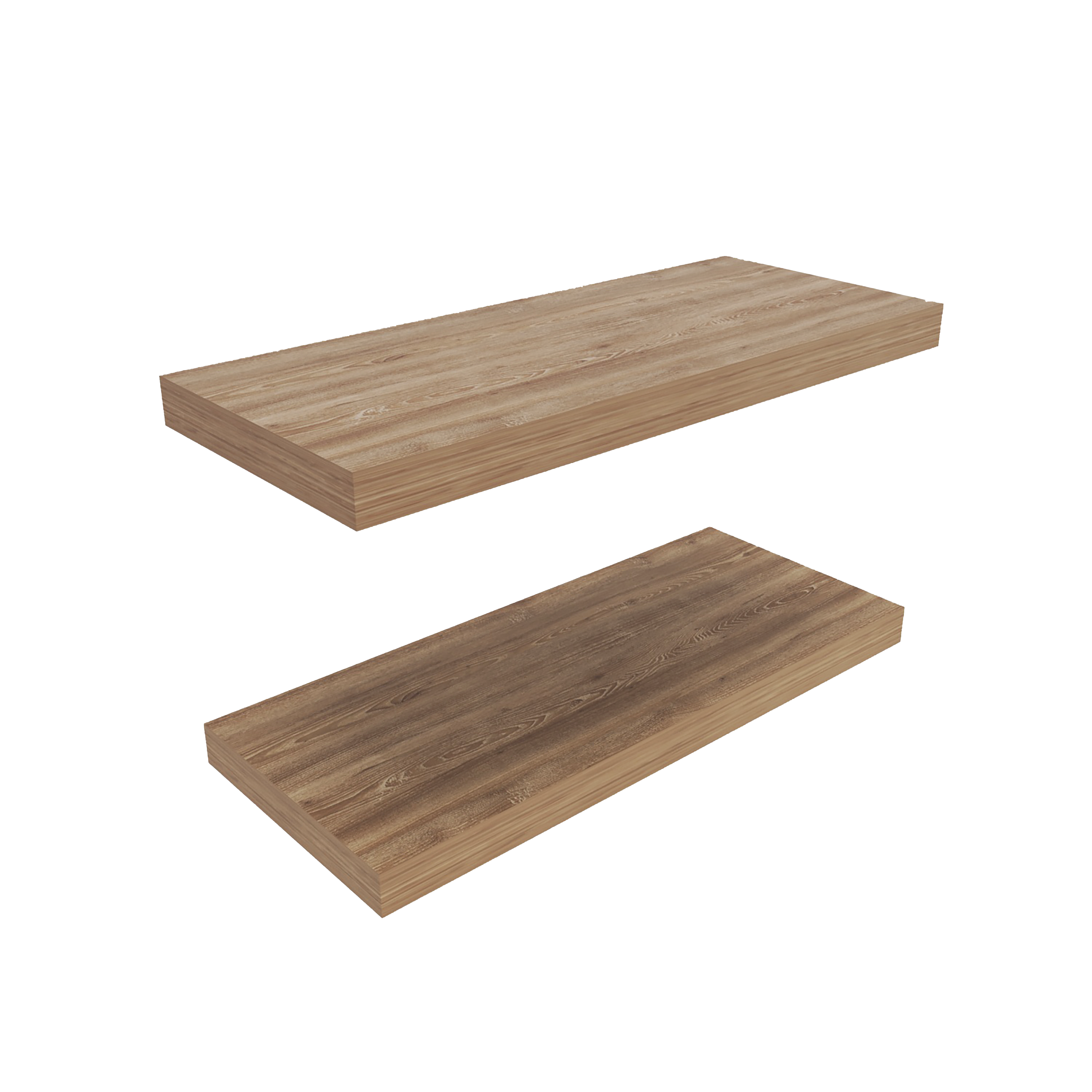 Set of two 31.5-inch walnut finish floating shelves by Anthony & Home, showcasing sleek wall-mounted storage and display space.