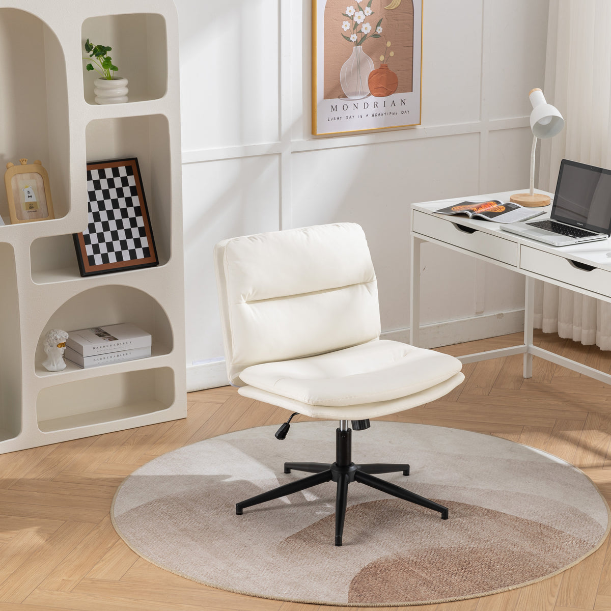 Anthony & Home Bizerte Atelier adjustable swivel criss cross chair in white finish, ideal for office or vanity seating.