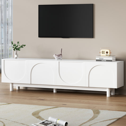 Studio Graceful TV stand with arch cabinets and solid wood legs, by Anthony & Home, showing sleek wood finish and modern design.