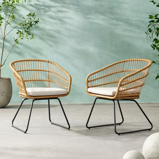 Terry Chair 2 Piece Set With 2 Cushions Rattan Light Brown