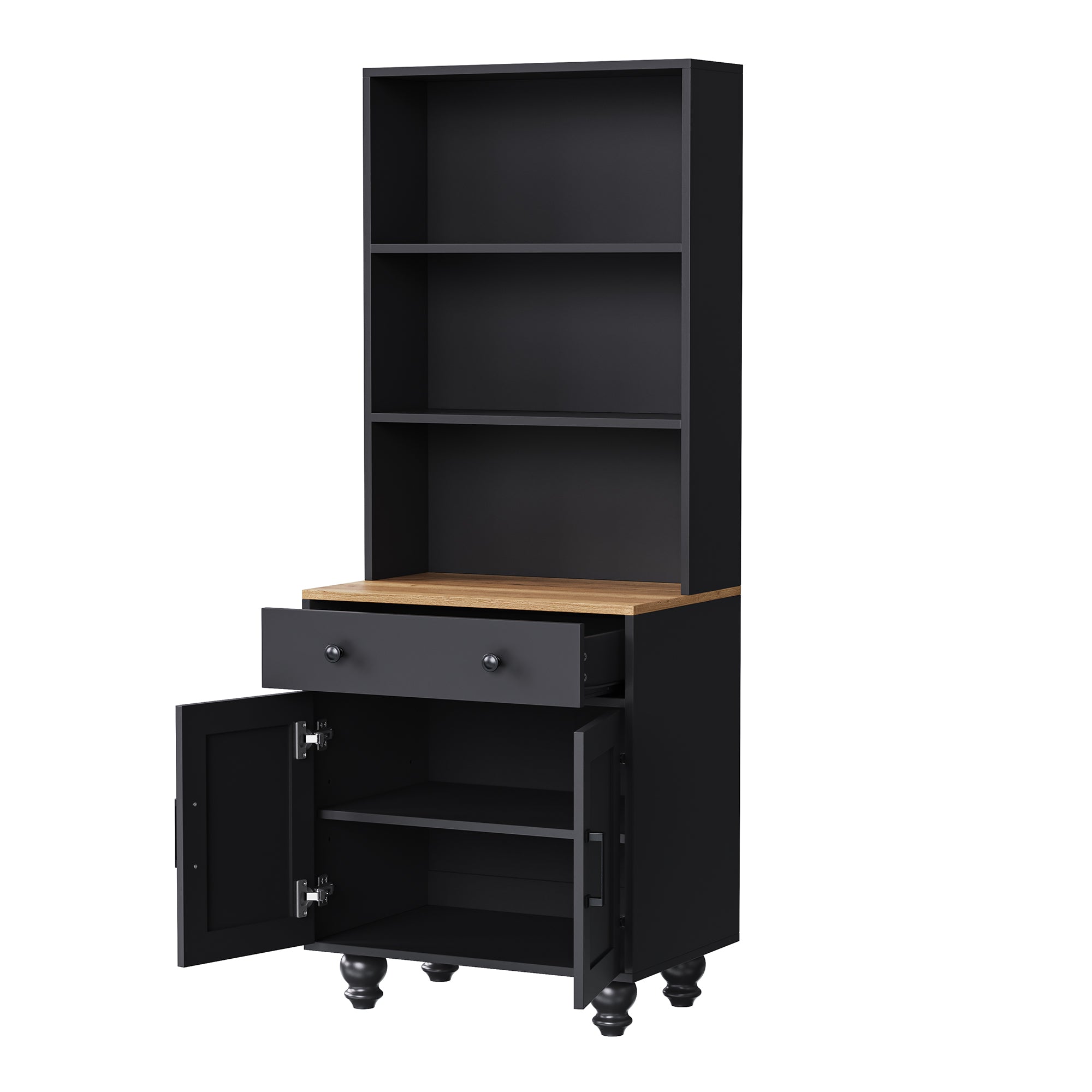 Black farmhouse storage cabinet by Anthony & Home with solid wood gourd-shaped legs, part of the Studio Collection.